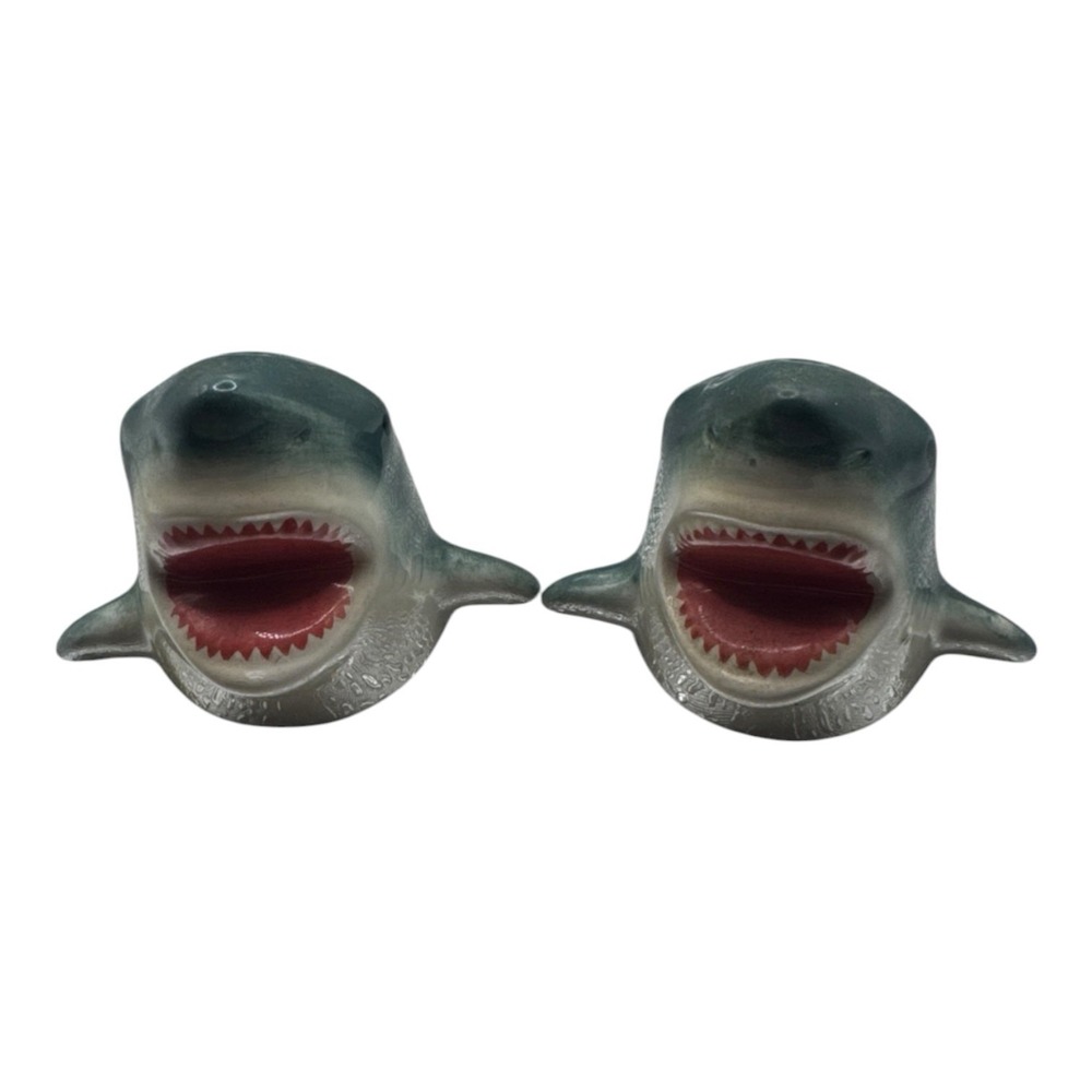 Blue Shark Head Ceramic Salt and Pepper Shaker Set Nautical Kitchen Decor